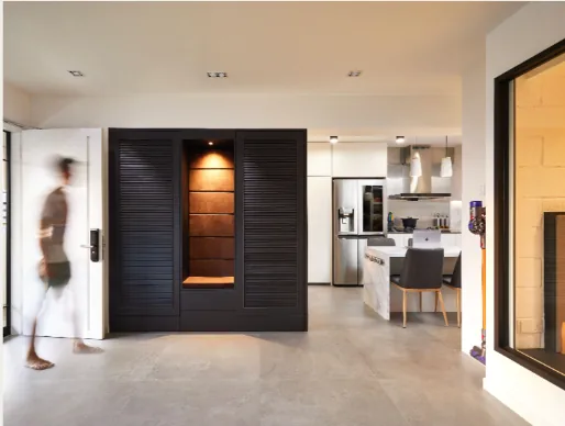 Open-plan living and kitchen interior design in a 4-Room resale HDB flat at Serangoon Central by Singapore Interior Designers The Local INN.terior